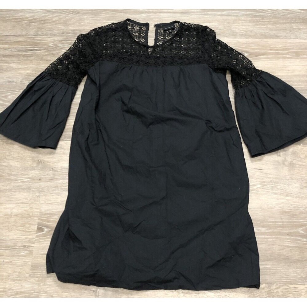 Who What Where Women SZ M Black Bell Sleeve Witchy Goth Tunic Blouse‎ Crochet